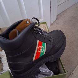 Web Accent Leather Combat Gucci Boots Men 