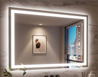 48 in. W x 36 in. H Rectangular Aluminum Frameless Dimmable Anti-Fog Wall LED Bathroom Vanity Mirror in White