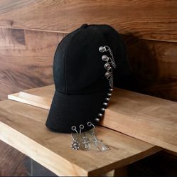 Handmade Gothic Baseball Hat With Chains, Spikes And Charms