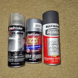 Lot of 3.  Dupli-Color Perfect Match Touch Up Paint Oxford White Paint Code 9L, Y0, YZ +sandals primer+ Duplicolor 1K Clear Extreme Gloss, High Gloss,