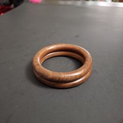 Handmade Hardwood Bangle Bracelets Set Of 2 Boho Jewelry Round Profile W/Beautiful Wood Grain 2 1/2" Opening 
