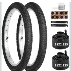 " Kids Bike Tires Set, 2 Pcs 18×2.125" Replacement Tires with 2 Pcs Inner Tubers & Repair Kit, Shock Absorption Bicycle Tires wit