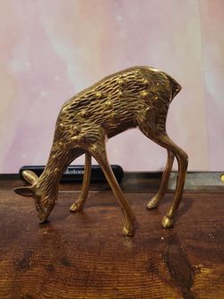 Brass Metal Deer Figure Statue Mid- Century Modern Vintage 4.5" A7