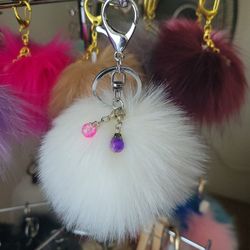 4" Solid White Pom Pom Keychain