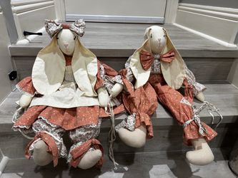 Handmade Fabric Bunny Dolls Set of 2