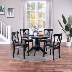 5PC Black Round Dining Table Set 