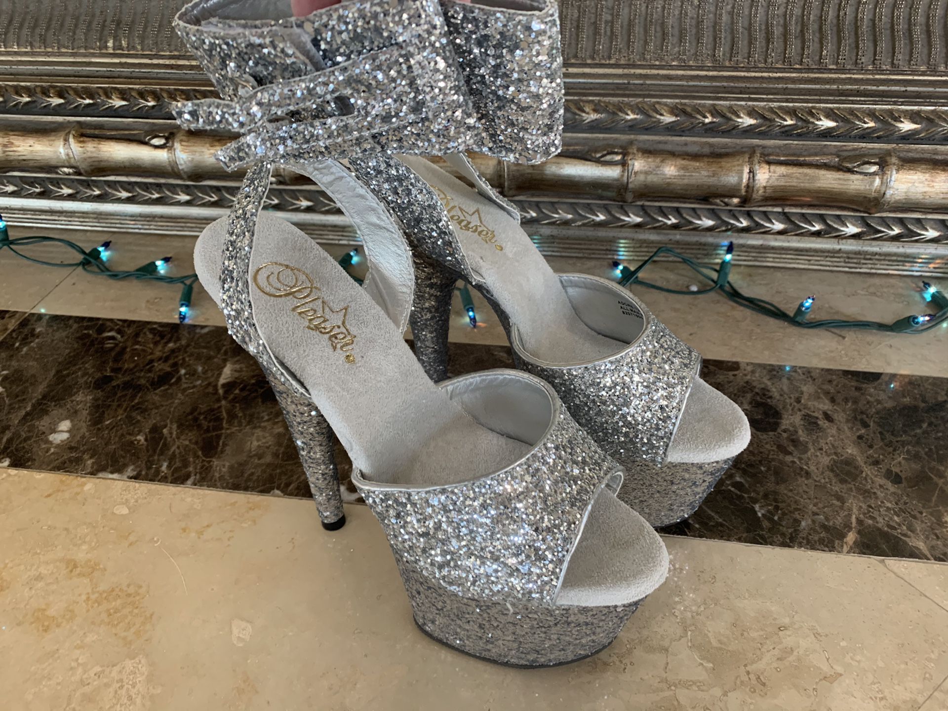 New Pleaser Silver Glitter Heels Size 8
