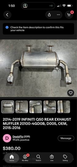 2015 Infiniti Q 50 muffler