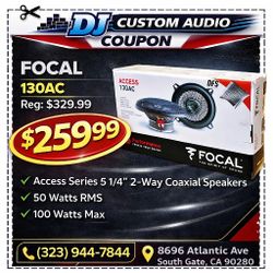 Focal Car Speakers 130AC Access Series 5 1/4" 2-Way Coaxial Speaker System 100 Watts 🚨 Payment Options Available 🚨 No Credit Needed 🚨 