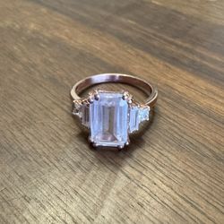 Emerald Cut Moissanite Engagement Ring – 925 Rose Gold Sterling Silver