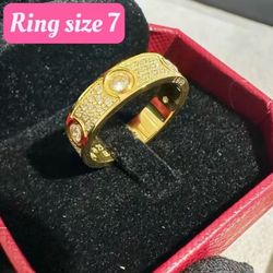 gold ring size7, 18k gold plated, color not fade (withbox)