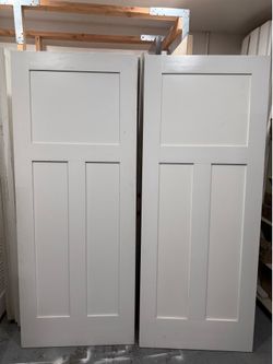 Pair of White Craftsman 3-Panel Interior Door Slabs (Matching