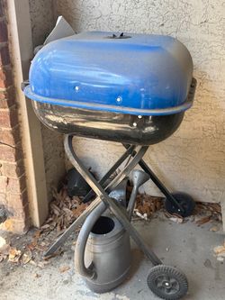 Blue Portable Charcoal Grill on Wheels