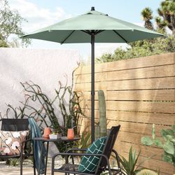 6' Round Outdoor Patio Market Umbrella Mindful Mint with Black Pole