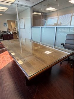 Solid Oak Conference Table with glass