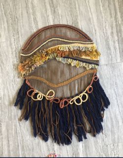 Large Yarn 1970s Hippie Woven Wall Art