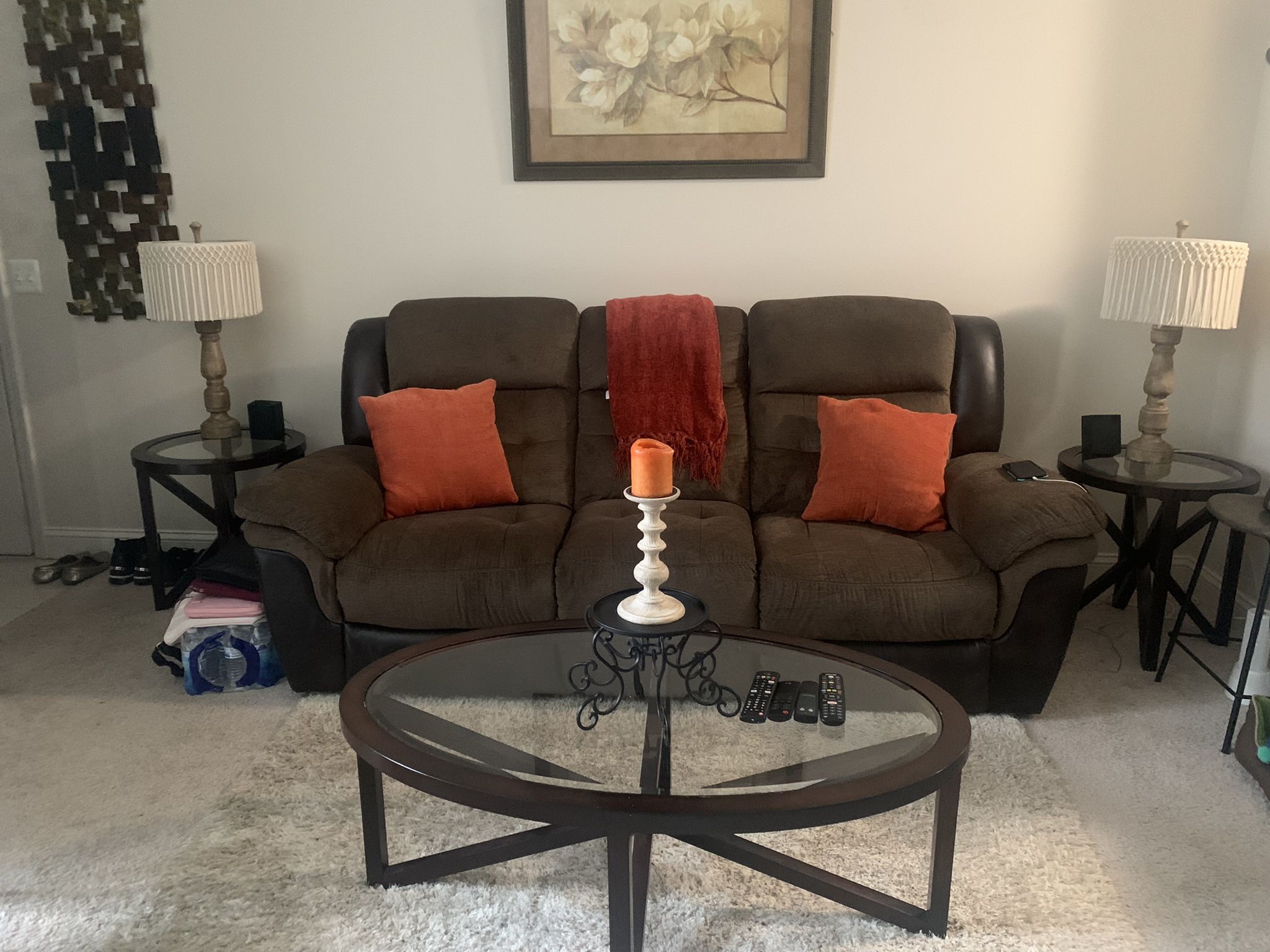 Family/Living Room Furniture: Great Condotion!Reclining Sofa and 3 Tables $300