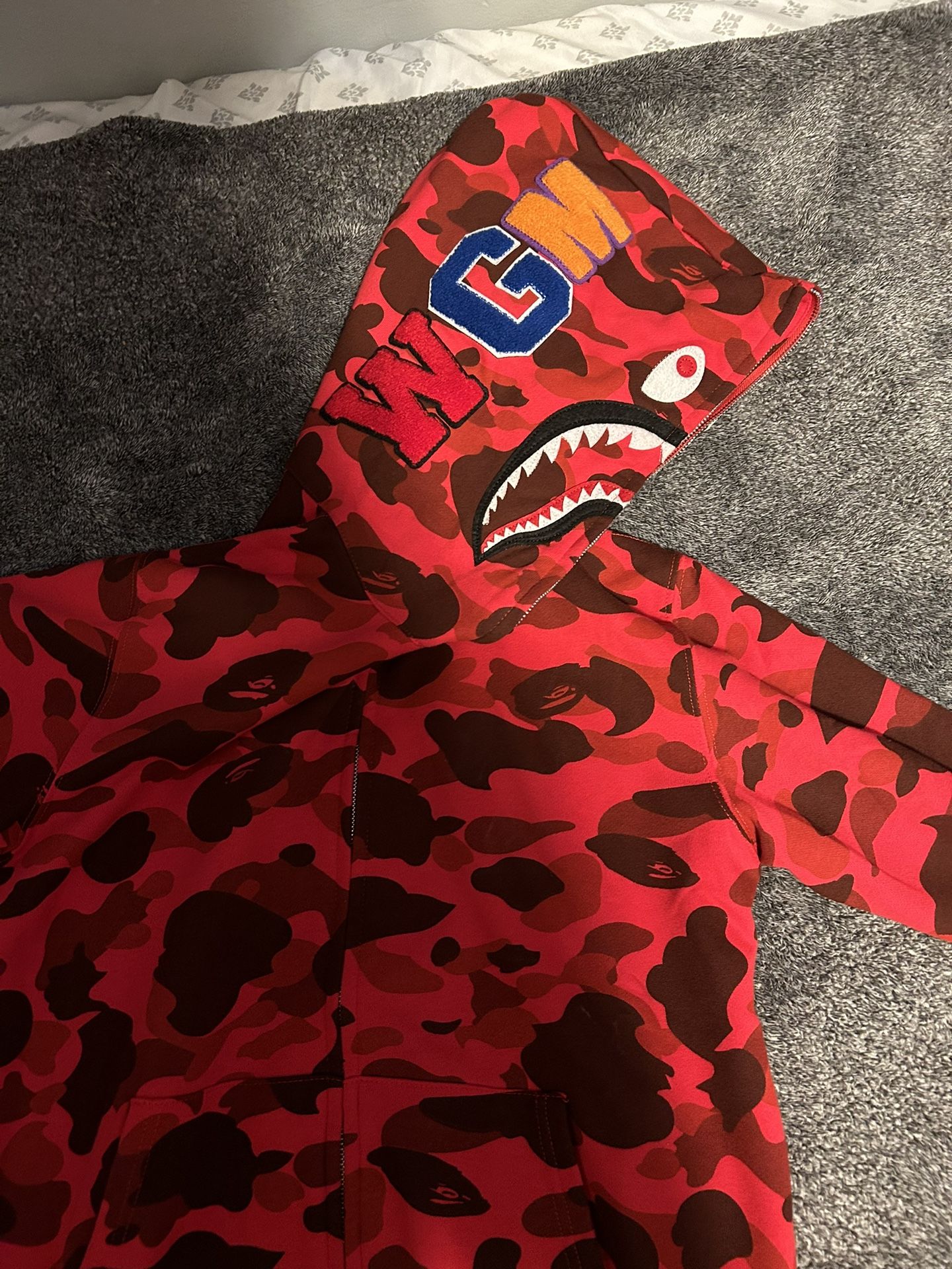 BAPE Red Color Camo Shark Full Zip Hoodie