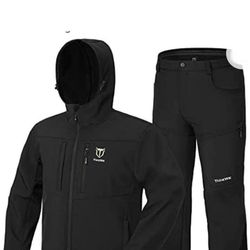 TIDEWE Hunting Clothes for Men with Fleece Lining, Safety Strap Compatible Water Resistant Silent Hunting Jacket and Pants size L