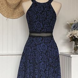 Blue And Black Lace Mini Dress