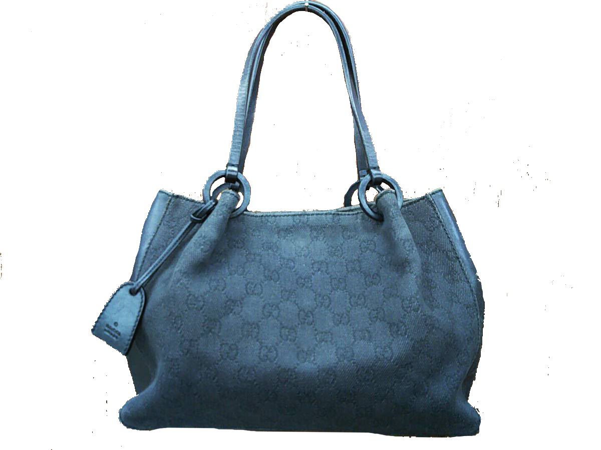 Authentic Gucci black GG denim and leather hobo handbag