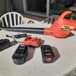 Black and Decker blower, charger and 3 batteries