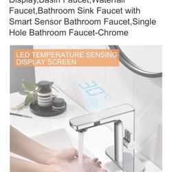 Touchless Bathroom Faucet, Faucet with Temperature Digital Display,
