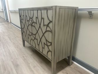 Gray Wood Accent Cabinet with Geometric Door