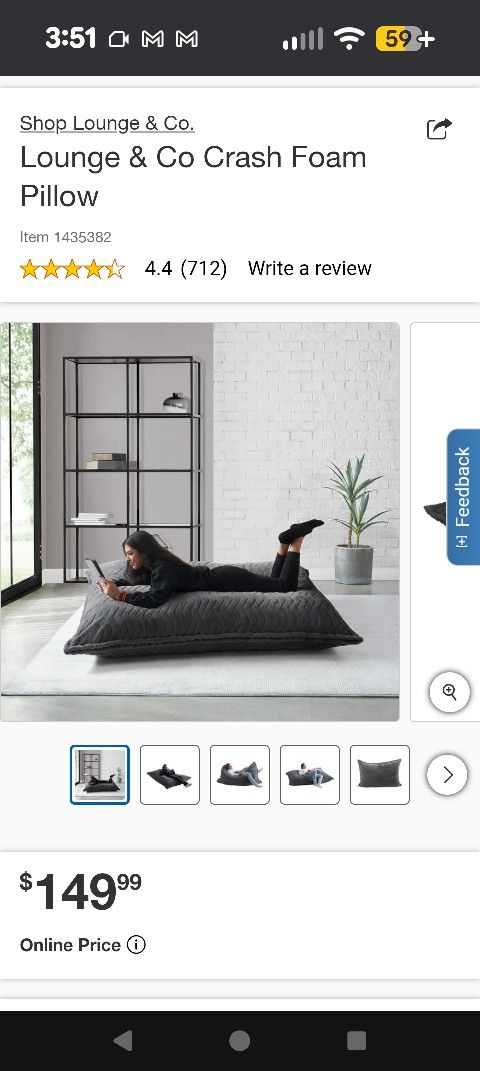 Giant Pillow (Similar To Bean Bag But More Support Excellent Condition