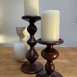 Large Wood Pair Candle Holders