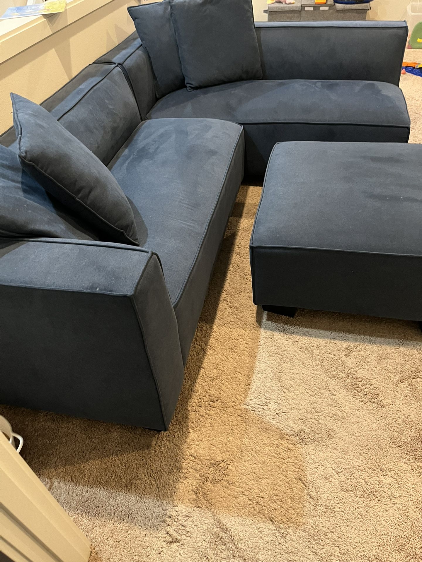 Blue Sectional Couch With Ottoman