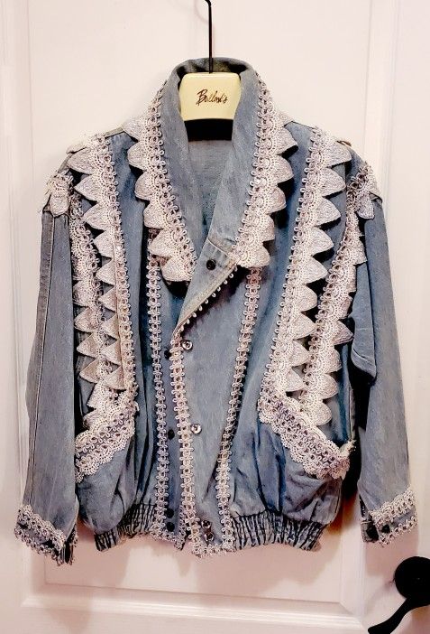 Vintage Beaded & Lace Trimmed Denim Jacket