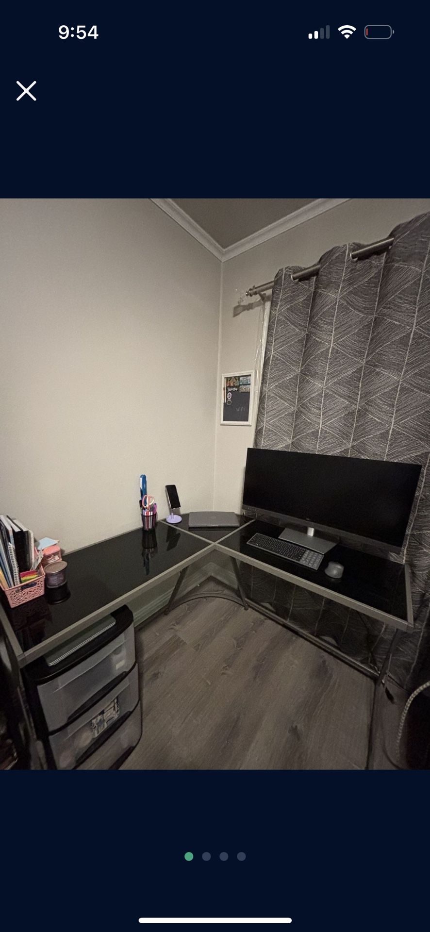 Grey L Shaped Computer Desk With A Glass Top