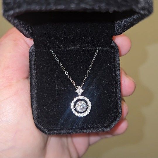 0.8 Carat White D Color VVS1 CLARITY White Gold Over Silver 20" Long Pendant Necklace Chain Lab Grown Moissanite Diamond Comes With Paperwork
