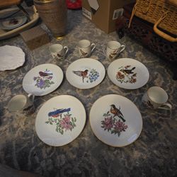 Barvia German Plates And Cups With Birds 5 Total