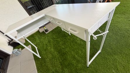 White L-shaped computer desk