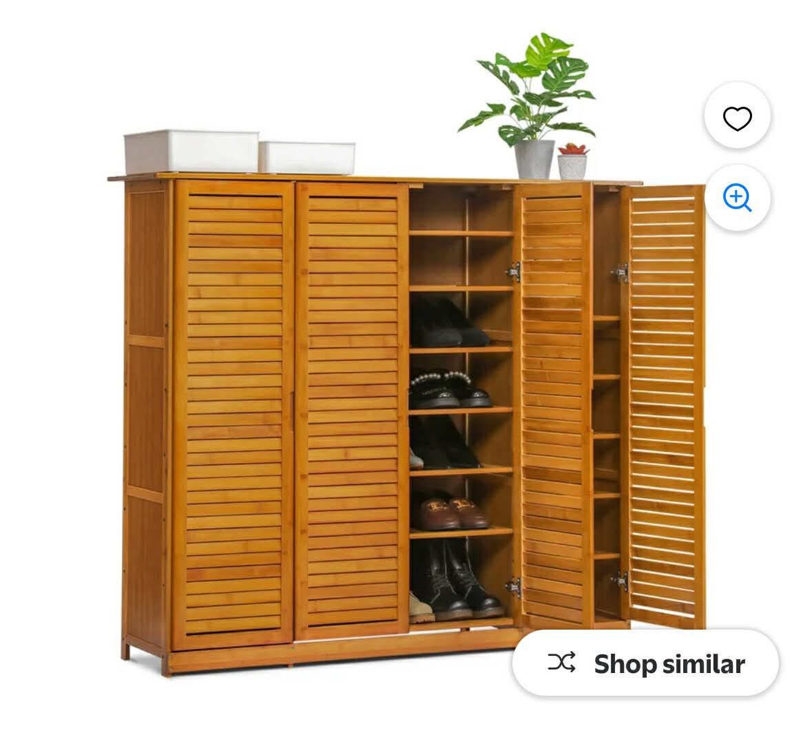 Bamboo 13 Tiers 33 Pairs Organizer Shoes Rack Blind with Door, Brown, for Entryway