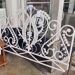 Beautiful Hearts Vintage Antique White Fab Fiddlehead Queen Bed Headboard 