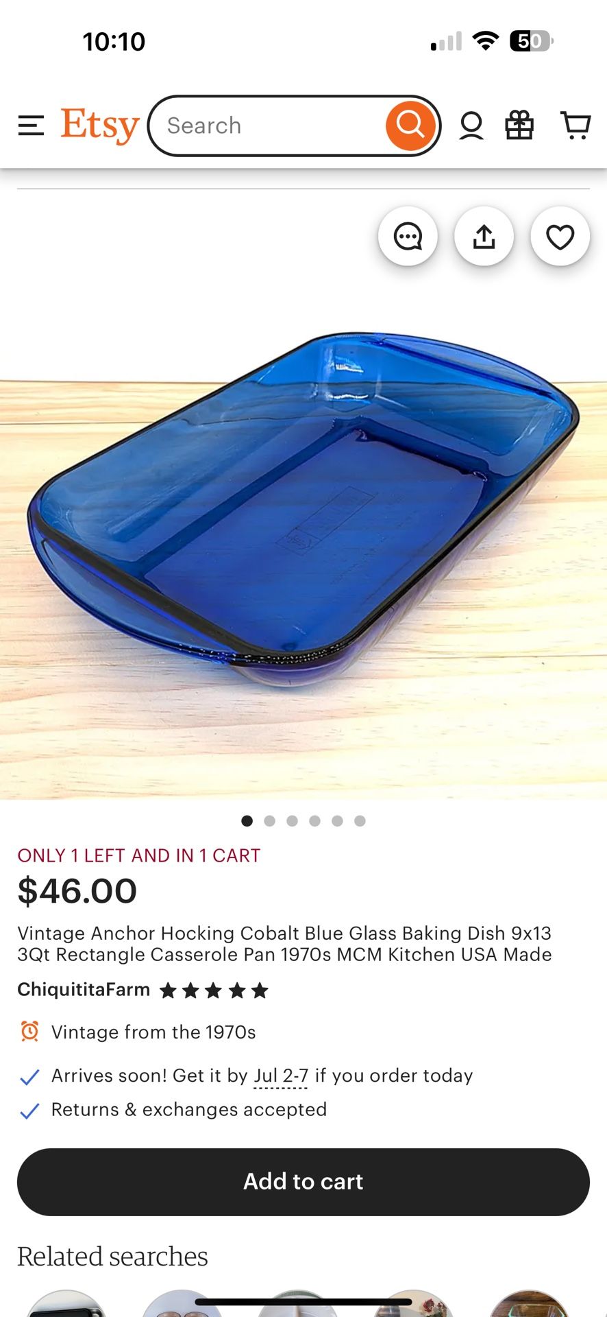 Vintage Blue Anchor Hawking Baking Dish