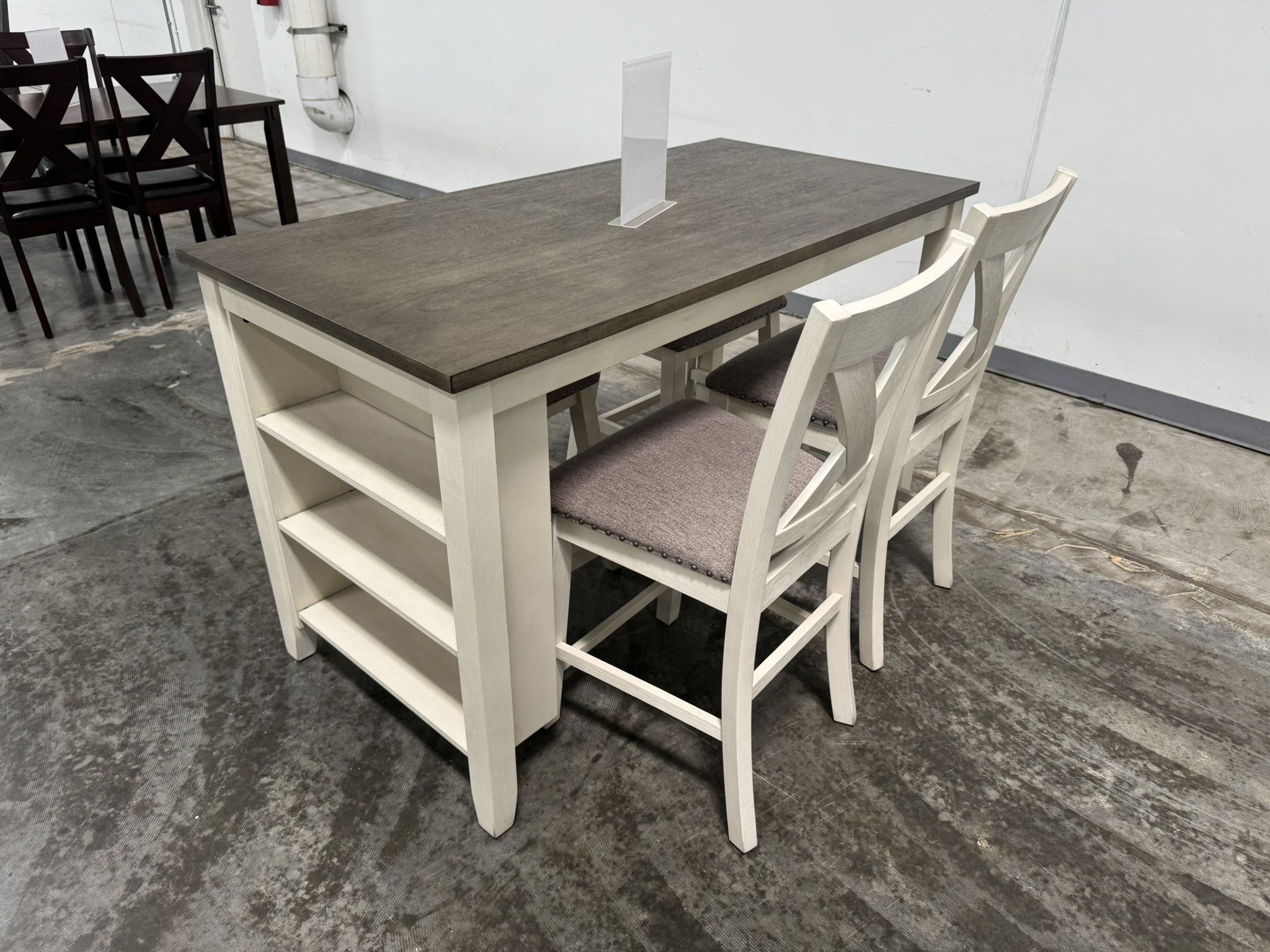 TWO TONED DINING TABLE WITH END SHELF