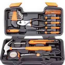 39 Piece Tool Set General Household Hand Kit with Plastic Toolbox Storage Case Orange