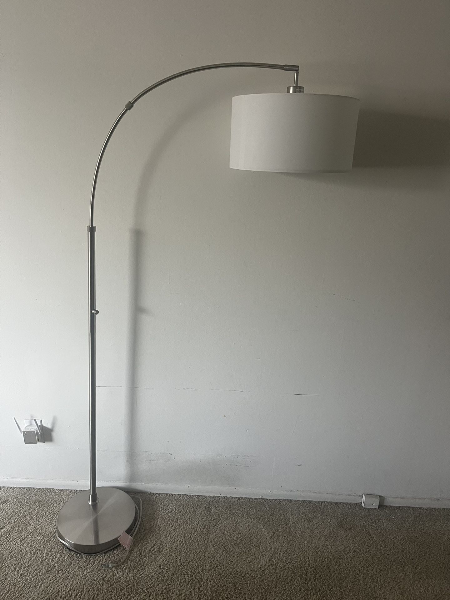 Silver Metal Floor Lamp With White Shade