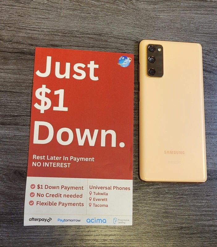 Samsung Galaxy S20 FE 5G 128gb Unlocked, FREE Smartwach/ Headphones. Pay $1 Today Rest in payments. NO CREDIT NEEDED FINANCING