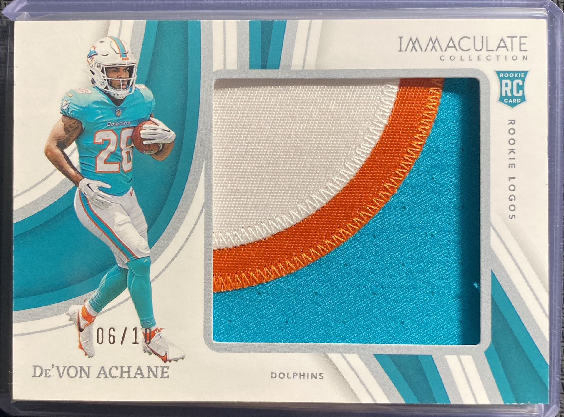 Devon Achane Immaculate Rookie Logos /10 Three Color Number Patch Dolphins SP