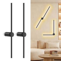 FRIDEKO HOME 2 Pack Black Wall Sconces, 360 Rotatable DIY LED Wall Lights, 28” Hardwired Sconces