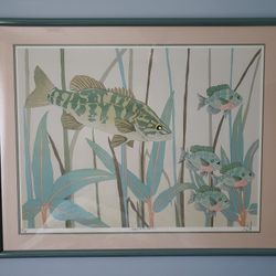 ORIGINAL Dan Goad large Silk Screen print / serigraph 
Bass With Sunfish 
Hand signed A/P (Artist Proof) Large XXL