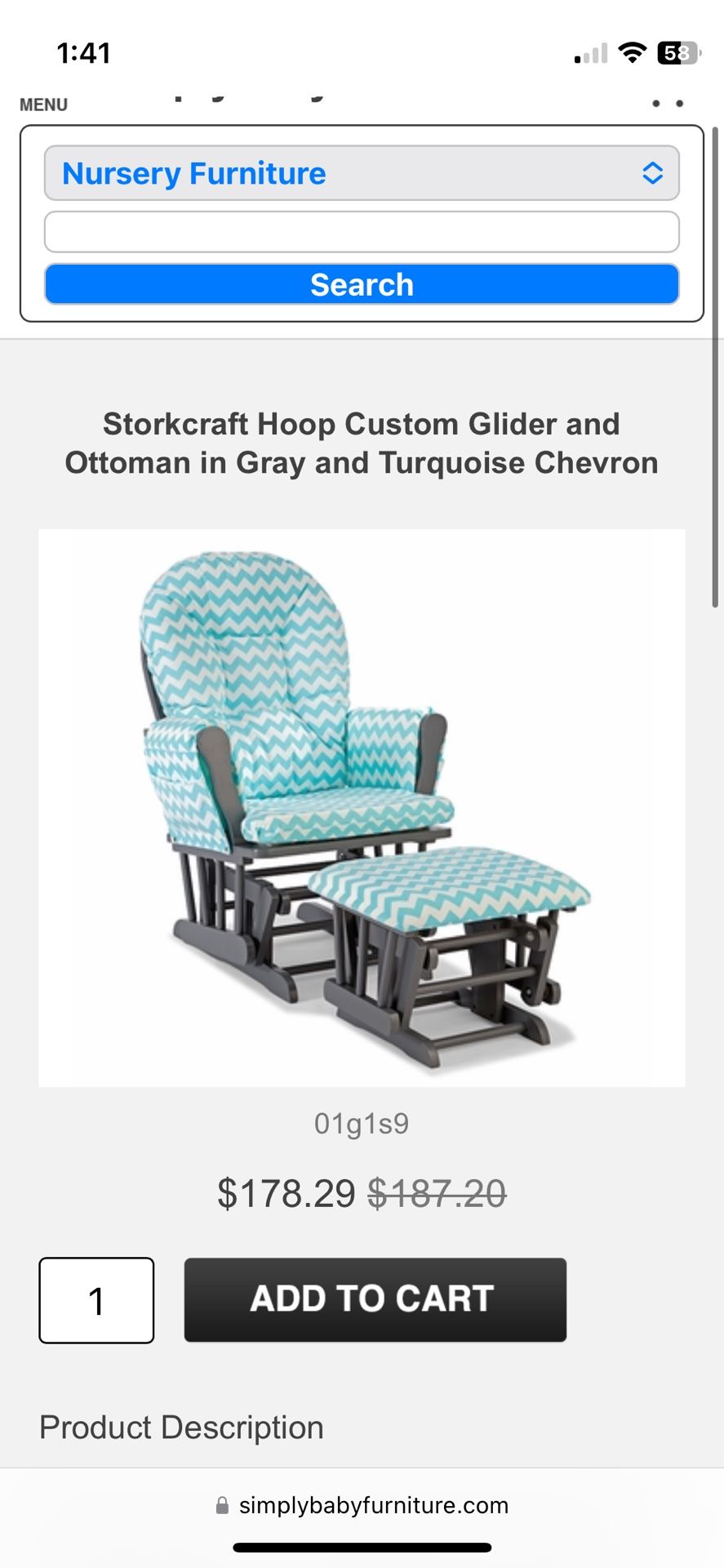 Storkcraft glider and ottoman sale