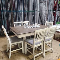 7 PC Farmhouse Style High Top Dining Set (New)