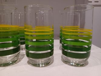 New Retro Striped Glass Tumblers – Set of 12 Green & Yellow Glasses