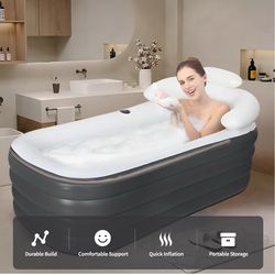 bañera inflable, bañera portátil para adultos con bomba de aire eléctrica, tina de spa plegable sin soporte con reposacabezas y portavasos para interi